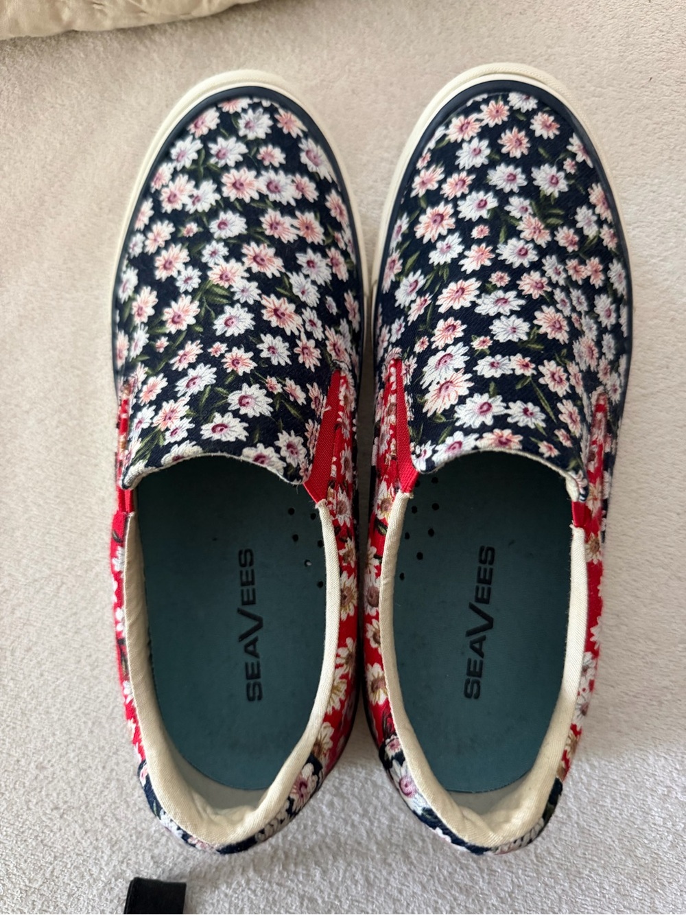 SeaVees Navy Floral Slip-On Sneakers with Pink Daisies